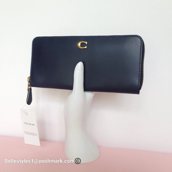 COACH Slim Accordion Smooth Leather Wallet with Back Slip Pocket- Dark Navy ⭐ - Picture 3 of 16